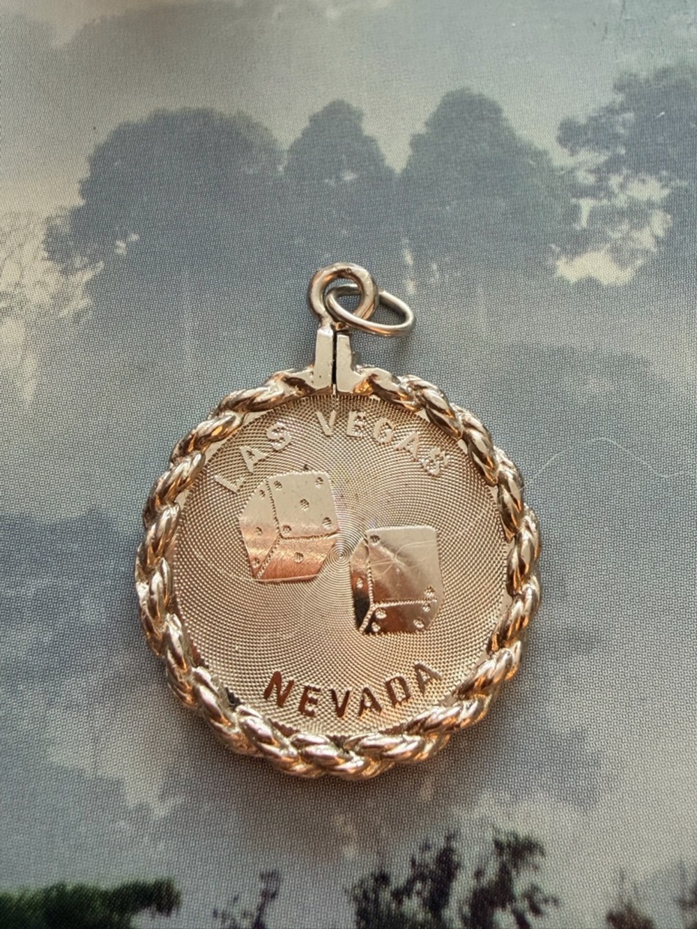 Las Vegas Nevada Dice Round Pendant  or charm Sterling Silver